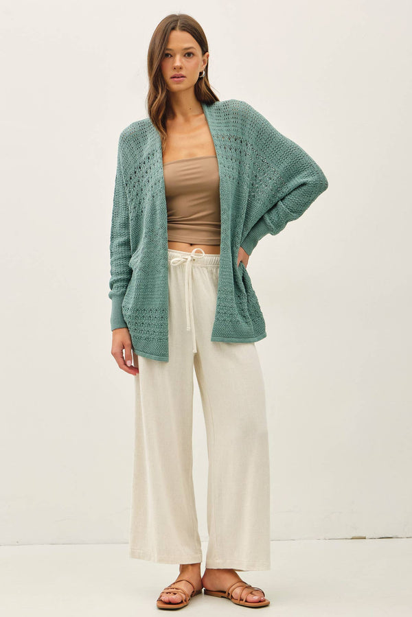 LIGHTWEIGHT CROCHET KNIT OPEN CARDIGAN-Blue Hand Home