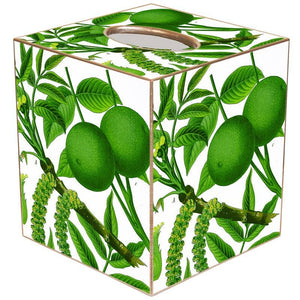 Limes on White Tissue Box Cover-Blue Hand Home