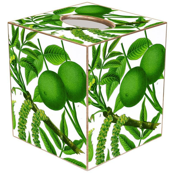 Limes on White Tissue Box Cover-Blue Hand Home