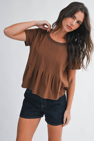 8613HK Pleated Swing Tee Top-Blue Hand Home
