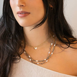 Crystal beaded pearl wrap bracelet-Blue Hand Home