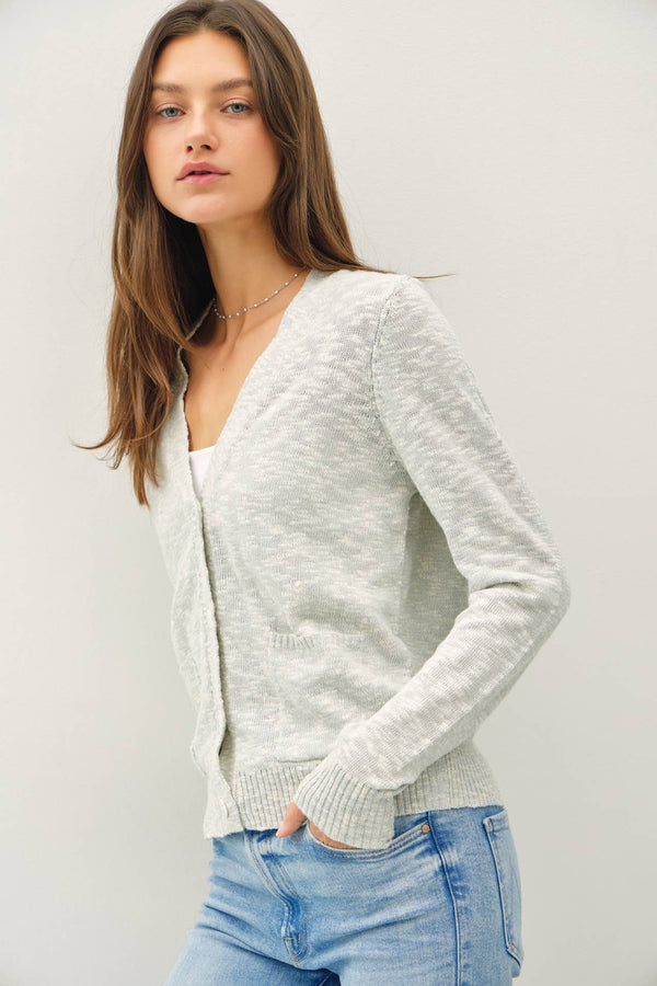 Cotton Slub Button Up Cardigan-Blue Hand Home