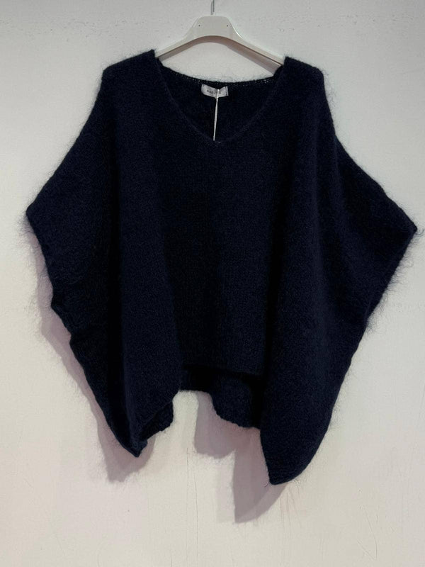 Mohair poncho sweater 7627: Pale pink-Blue Hand Home