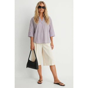 Contrast Stitch Detail Popover Blouse-Blue Hand Home