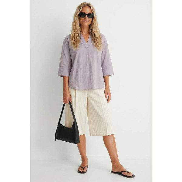 Contrast Stitch Detail Popover Blouse-Blue Hand Home
