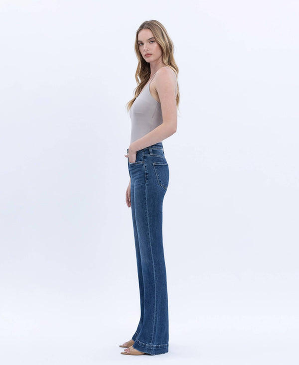 HIGH RISE DARK WASH TROUSER HEM BOOTCUT JEANS T6501-Blue Hand Home