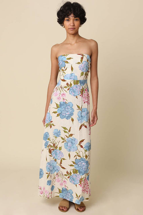 Seraphine Garden Strapless Maxi Dress-Blue Hand Home