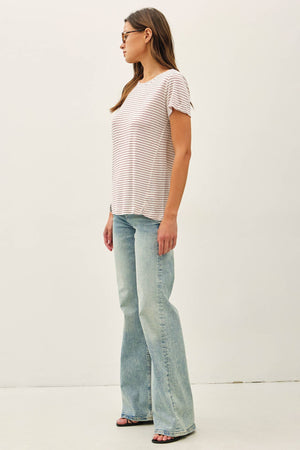 LINEN BLENDED STRIPED RELAXED TEE-Blue Hand Home