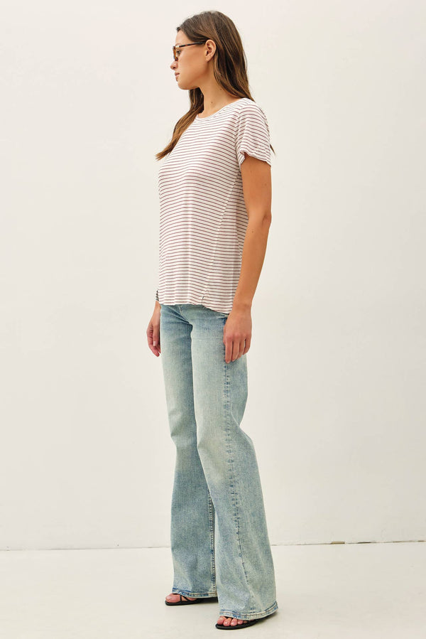 LINEN BLENDED STRIPED RELAXED TEE-Blue Hand Home