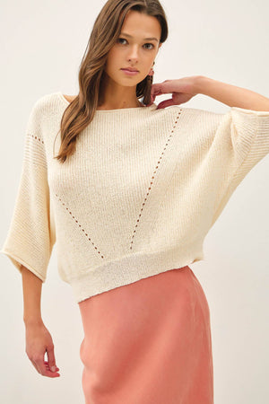 POINTELLE DOLMAN SLEEVE CROPPED SWEATER-Blue Hand Home