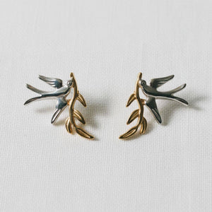Charming Swallow Drop Earrings with Dual Tone Design-Blue Hand Home