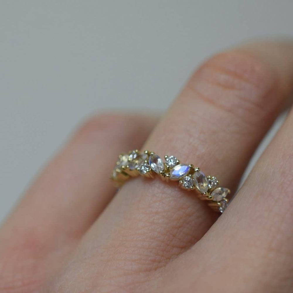 Rainbow Moonstone and Diamond Woodland Dream Ring-Blue Hand Home