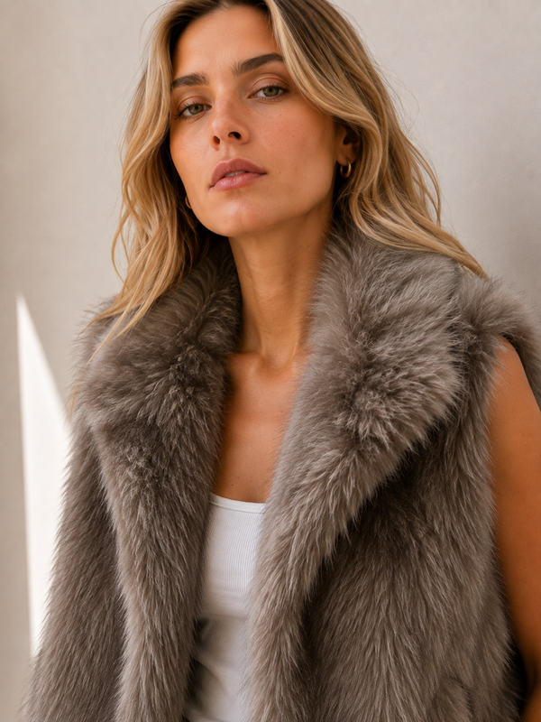 Shelter Island Faux Fur Collar Vest Faux Fur Vest