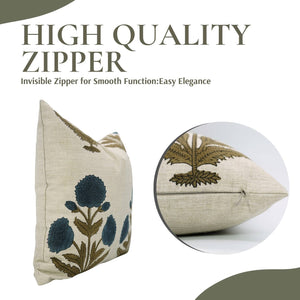 Bohemian Block Print Linen Blend Pillow Cover - Badshah-Blue Hand Home