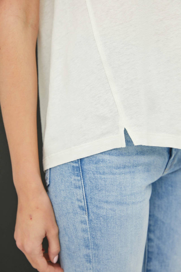 LINEN CLASSIC ROUND NECK SPLIT HEM T-SHIRT-Blue Hand Home