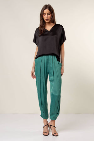 Pleated Pull-on Satin Joggers-Blue Hand Home