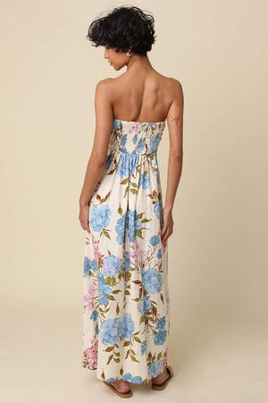 Seraphine Garden Strapless Maxi Dress-Blue Hand Home