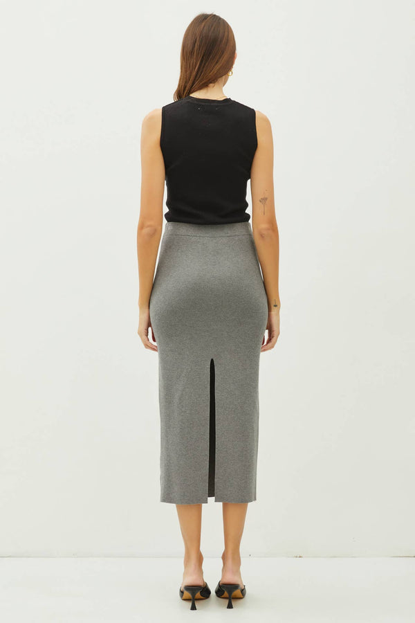 KNITTED HIGH RISE MIDI SKIRT-Blue Hand Home