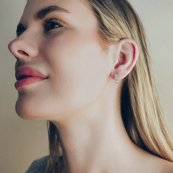 BAGUETTE HUGGIE EARRINGS - E-H11064-Blue Hand Home