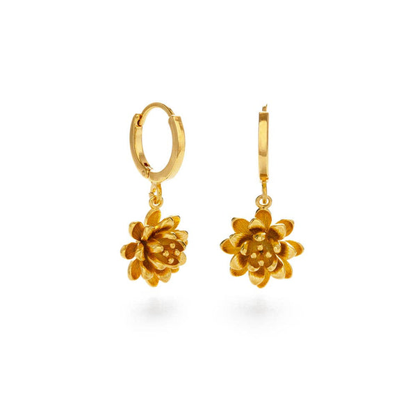 Lotus Flower Huggie Hoop Earrings-Blue Hand Home