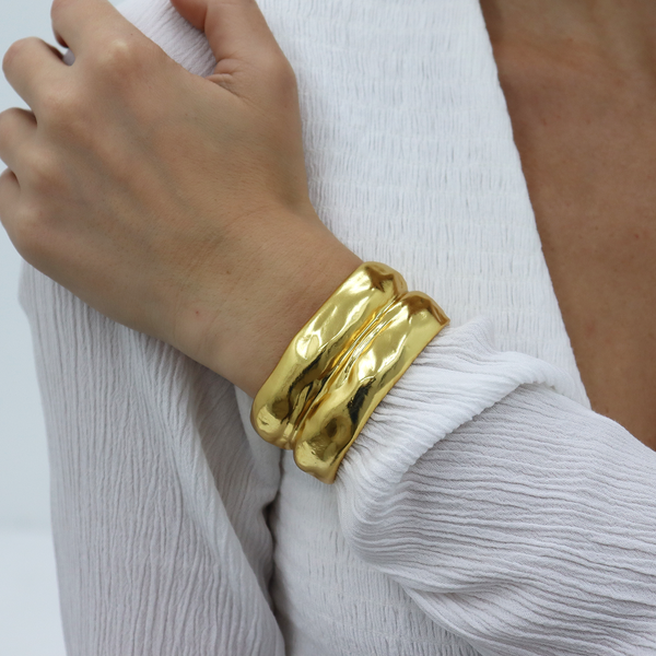 Bubble Textured Two Row Cuff - 24K Gold Plated