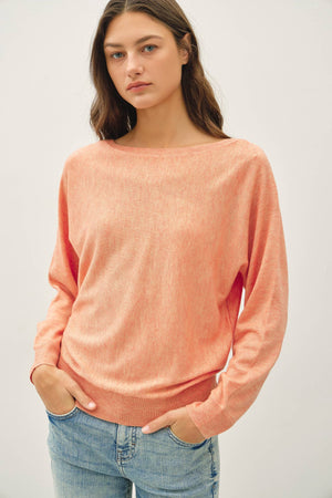 Dolman Sleeve Boat Neck Fine Sweater