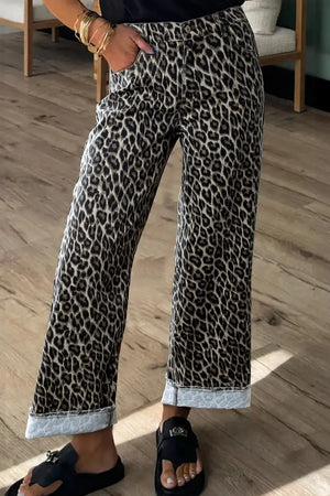 Yellow Leopard Straight Loose Leg Jeans-Blue Hand Home