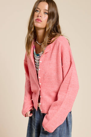 Essential Button Down Cardigan Top-Blue Hand Home