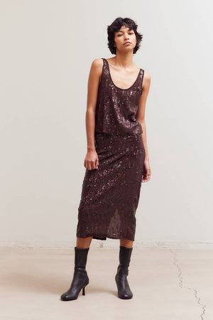 50691 - Front Slit Sequin Pencil Skirt-Blue Hand Home