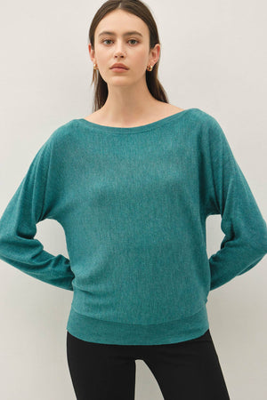 Dolman Sleeve Boat Neck Fine Sweater