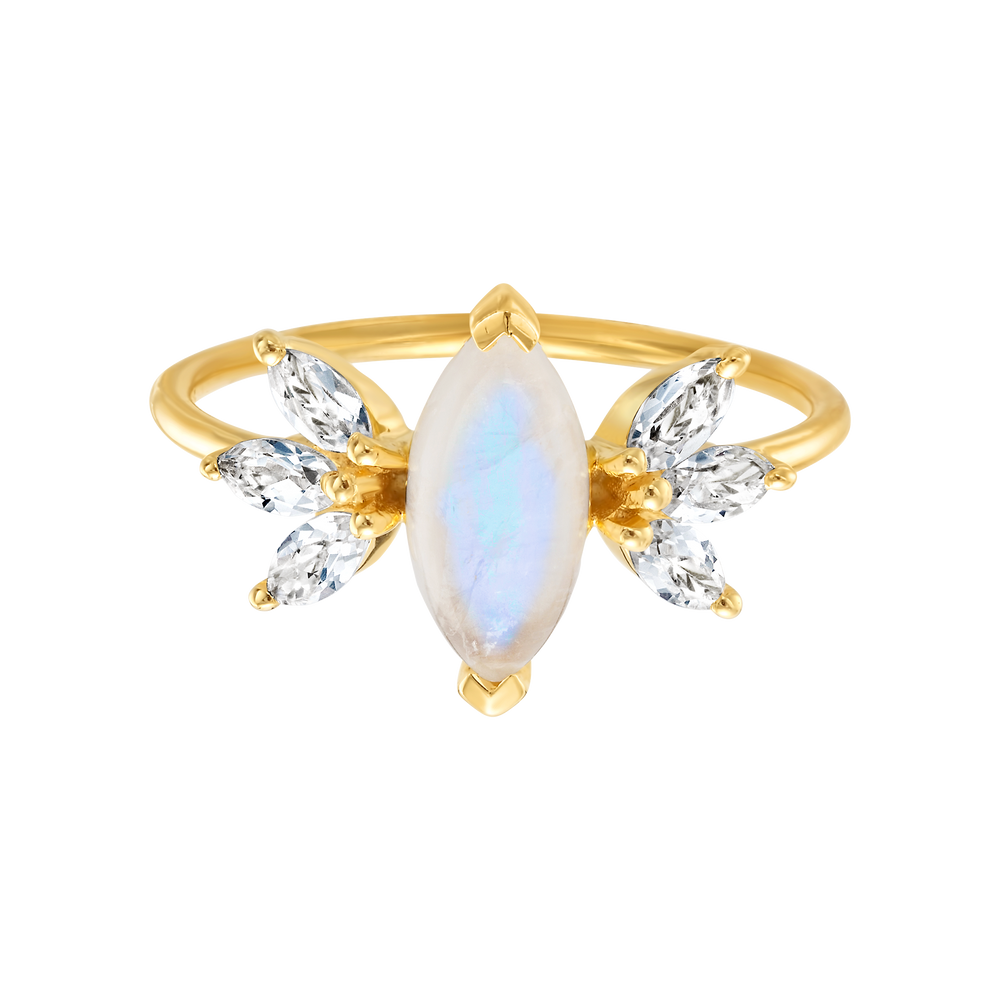 Rainbow Moonstone & Topaz Fly Away With Me Ring-Blue Hand Home