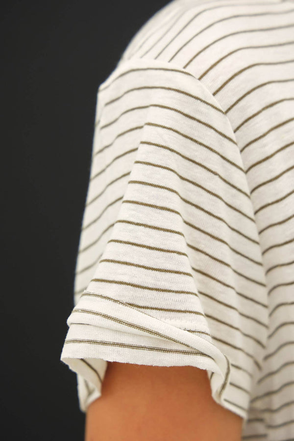 LINEN BLENDED STRIPED RELAXED TEE-Blue Hand Home