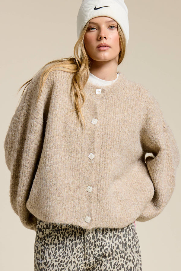 Balloon Sleeve Knit Cardigan-Blue Hand Home