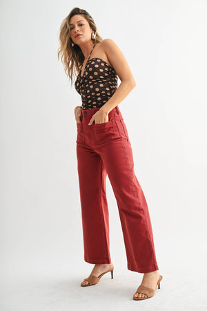 Patch Pocket Wide Leg - Dark Burgundy Red - Bp433j