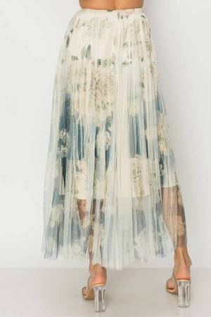 Chic Lined Pleated Tulle Midi Skirt With Elastic Waist - 4034 BG/DD NAVY FL-Blue Hand Home