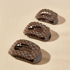 Flat Round Hair Clip | Medium | Truly Taupe Quilted-Blue Hand Home