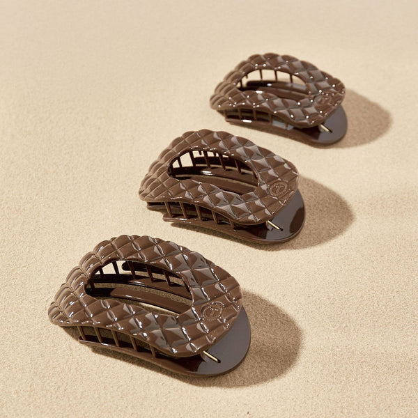 Flat Round Hair Clip | Medium | Truly Taupe Quilted-Blue Hand Home