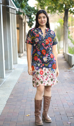 Erish Tunic Dress Black Beige-Blue Hand Home