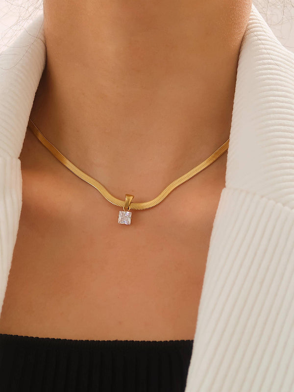 Blanc 18K Gold Non-Tarnish CZ Snake Chain Necklace-Blue Hand Home