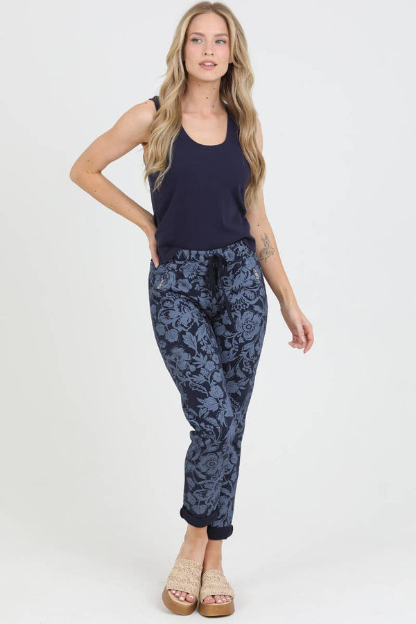 NP746-BW74 FLORAL PRINT JOGGER PANTS