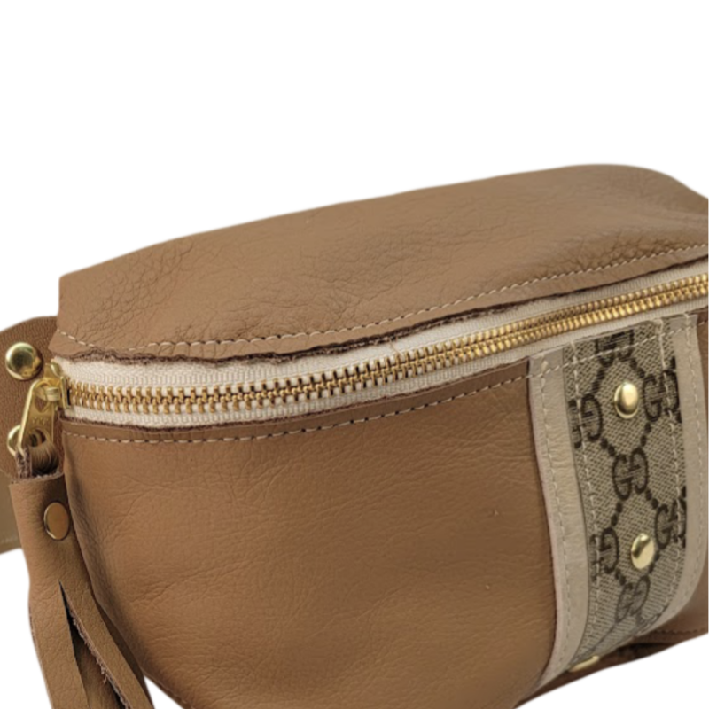 Britt Belt Bag In Mocha Mousse Leather | Upcycled Gucci-Blue Hand Home