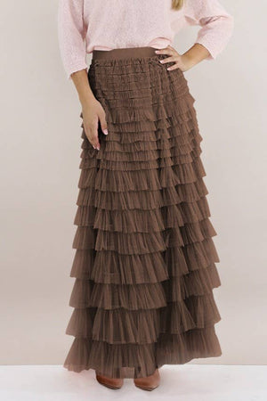 Elastic waist Tulle Tutu Midi Skirt-Blue Hand Home