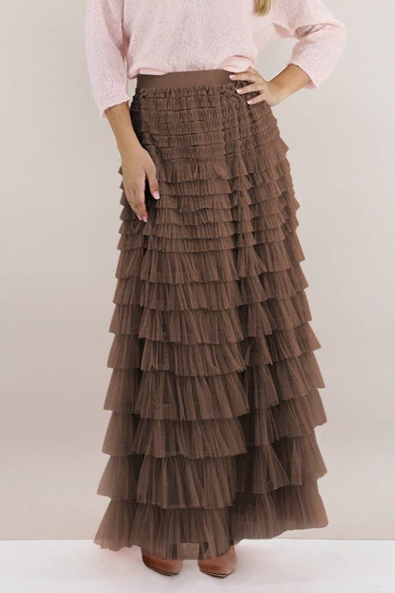 Elastic waist Tulle Tutu Midi Skirt-Blue Hand Home
