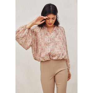 Just Because Button Down Shirred Top-Blue Hand Home