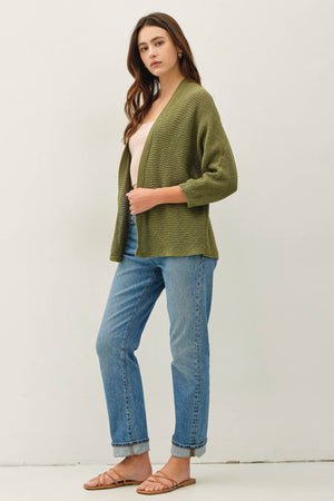 DIAMOND PATTERN DOLMAN 3/4 SLEEVE OPEN CARDIGAN-Blue Hand Home