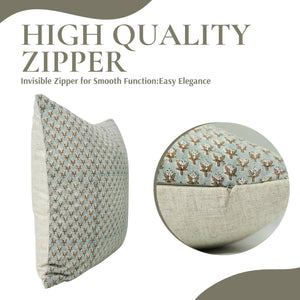 Elegant Hand Block Printed Viscose Linen Pillow Cover- Mogra-Blue Hand Home
