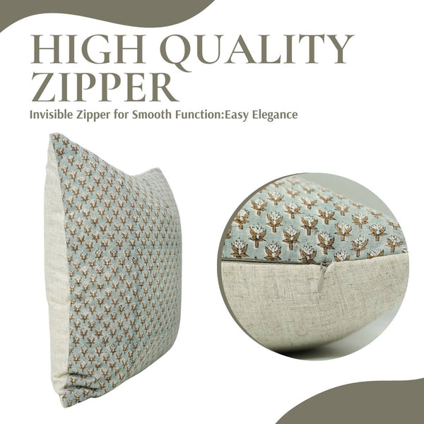 Elegant Hand Block Printed Viscose Linen Pillow Cover- Mogra-Blue Hand Home