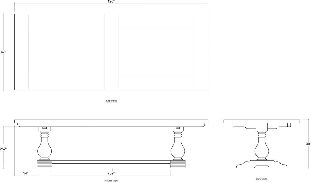Trestle Dining Table 120'' w/o Grooves-Blue Hand Home