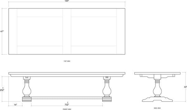 Trestle Dining Table 120'' w/o Grooves-Blue Hand Home