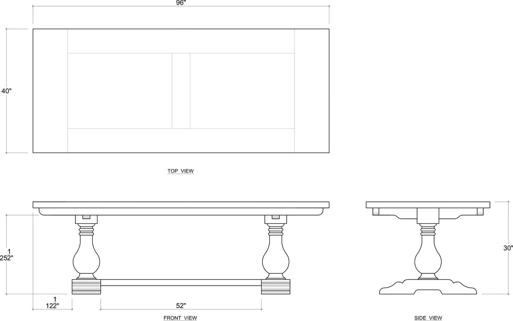 Trestle Dining Table 96'' w/o Grooves-Blue Hand Home